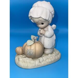 Fall Themed Precious Moments 110094 October Girl w/Mouse and Pumpkin Patch 1988